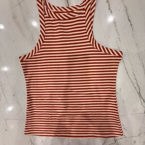 Anthropologie Rust and Cream Striped Ribbed Tank